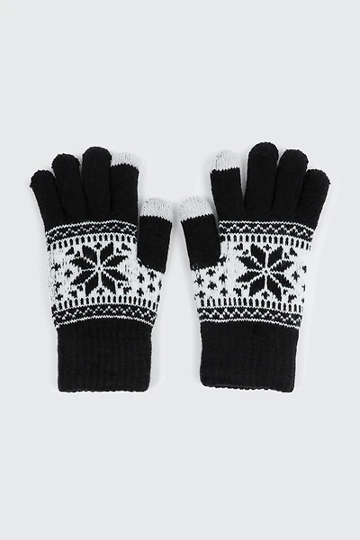 Ardene Fair Isle Gloves in Black | Polyester/Cotton