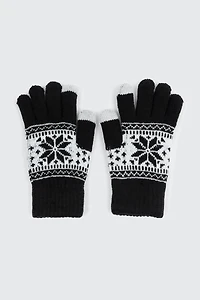Ardene Fair Isle Gloves in Black | Polyester/Cotton