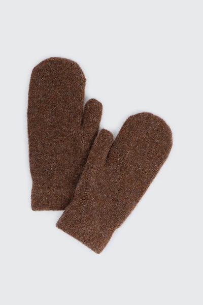 Ardene Fleece-Lined Mittens in Brown | Nylon/Elastane