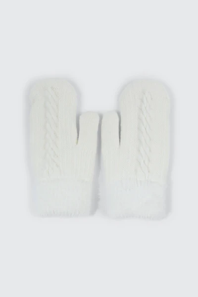 Ardene Faux Fur Lined Knit Mittens in Off-White | 100% Acrylic