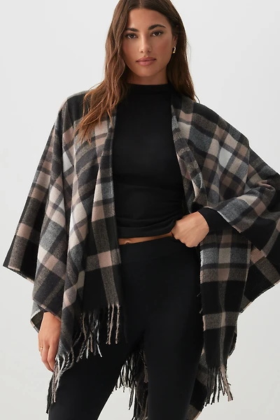Ardene Plaid Shawl in Black | Polyester