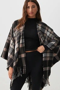 Ardene Plaid Shawl in Black | Polyester