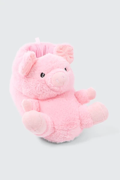 Ardene Plush Pink Pig Slippers in Light Pink | Size