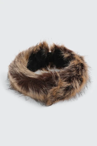 Ardene Faux Fur Headband in Brown | Polyester