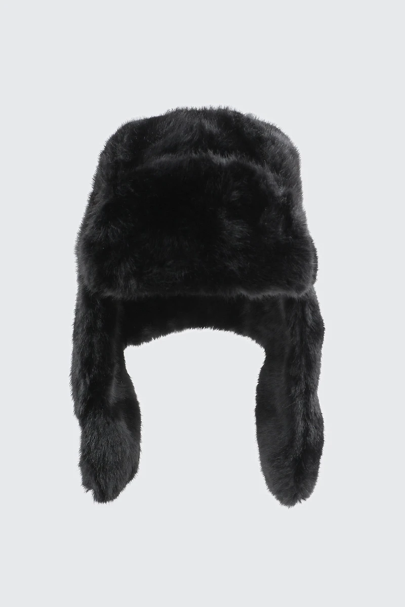 Ardene Faux Fur Trapper Hat in Black | Polyester