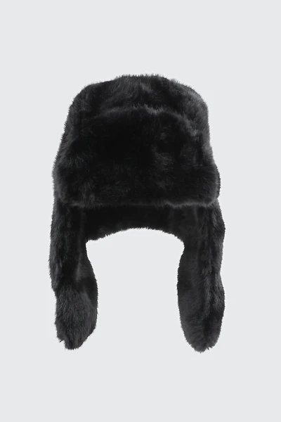 Ardene Faux Fur Trapper Hat in Black | Polyester