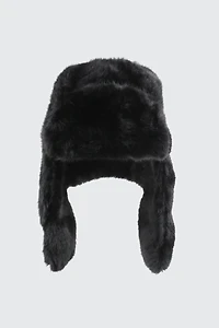 Ardene Faux Fur Trapper Hat in Black | Polyester