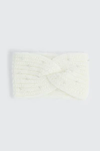 Ardene Pearl Knit Headband in Off-White | Nylon