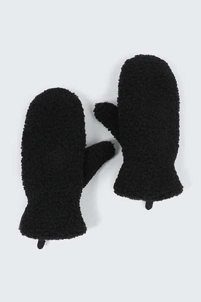 Ardene Sherpa Puffer Mittens in Black | Polyester