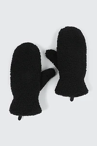 Ardene Sherpa Puffer Mittens in Black | Polyester
