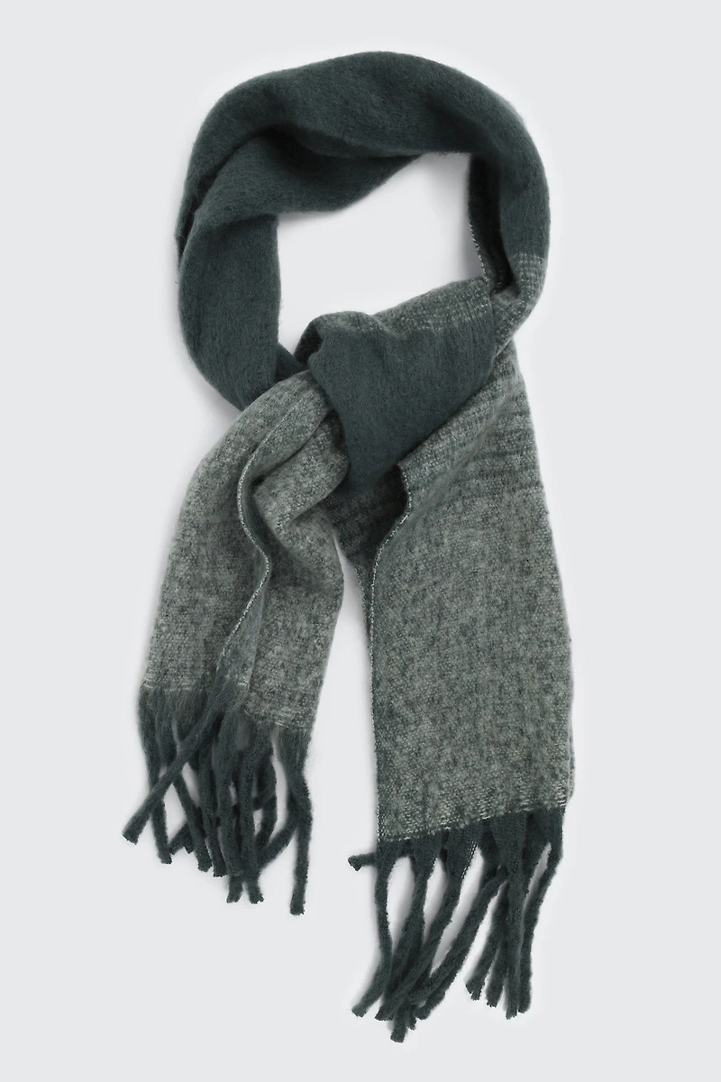 Ardene Rectangular Ombre Scarf with Fringes in Medium Green | Polyester