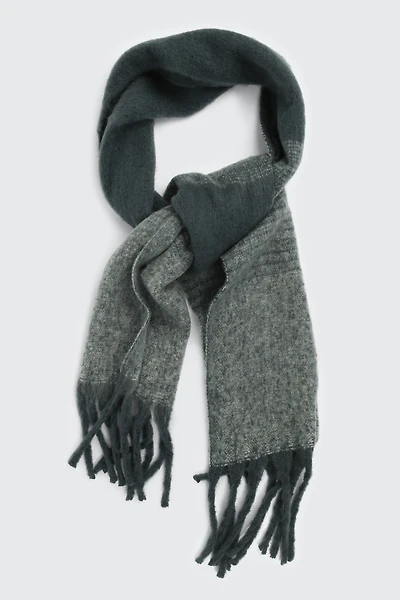 Ardene Rectangular Ombre Scarf with Fringes in Medium Green | Polyester