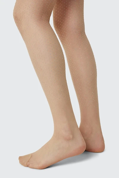 Ardene Crystal Tights in Beige | Size Small | Nylon/Spandex