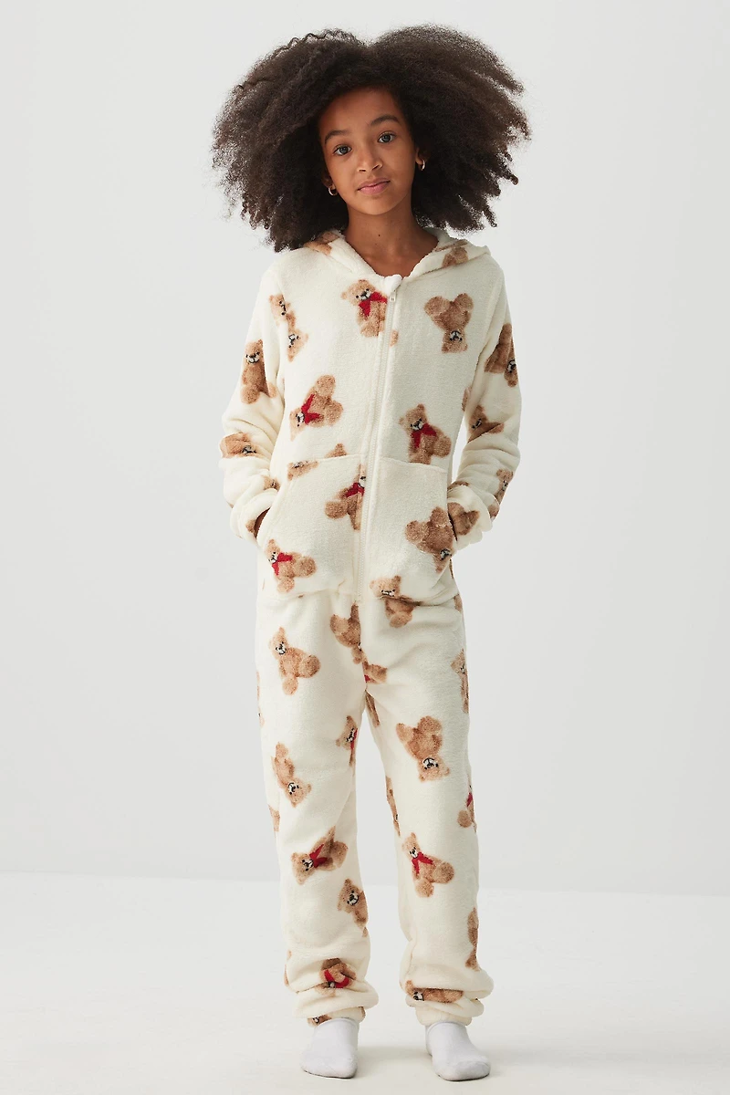 Ardene Kids SUNDAYSOFT Zipper Hooded Onesie in Off-White | Size | Polyester | Eco-Conscious