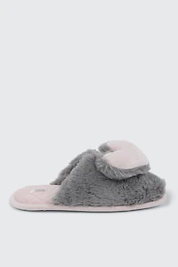 Ardene 3D Heart Faux Fur Slippers in Grey | Size