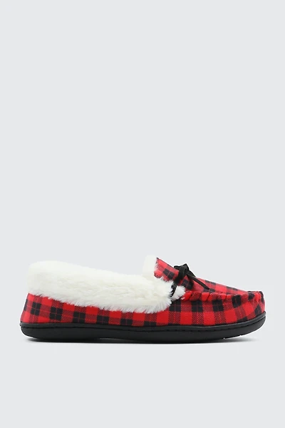 Ardene Plaid Moccasin Slippers in | Size