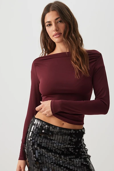 Ardene Boat Neck Long Sleeve Top in | Size | Polyester/Elastane