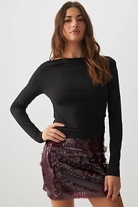 Ardene Boat Neck Long Sleeve Top in | Size | Polyester/Elastane