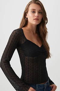 Ardene Lace Long Sleeve Top in | Size | Polyester/Nylon/Elastane
