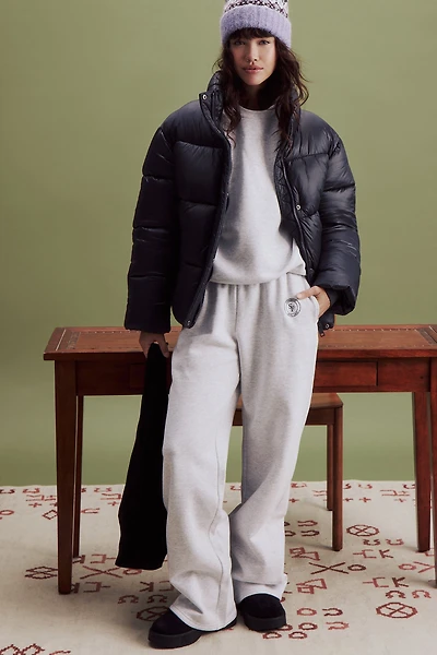 Ardene Embroidered Wide Leg Sweatpants in Light Grey | Size | Polyester/Cotton | Fleece-Lined