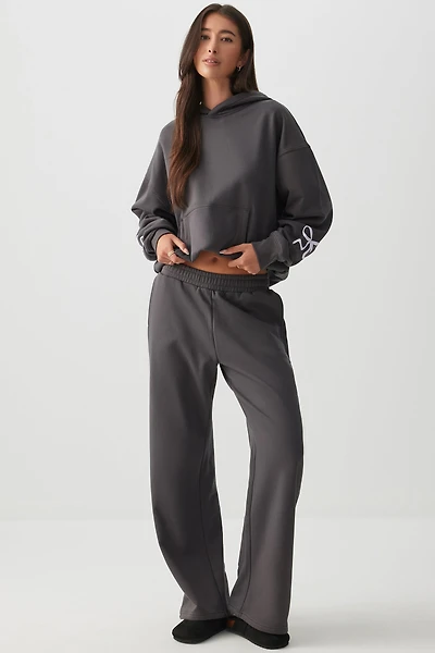 Ardene Bow Print Wide Leg Sweatpants in Dark Grey | Size | Polyester/Cotton | Fleece-Lined