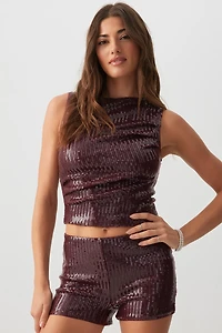 Ardene Sequin Micro Shorts in Burgundy | Size | Polyester