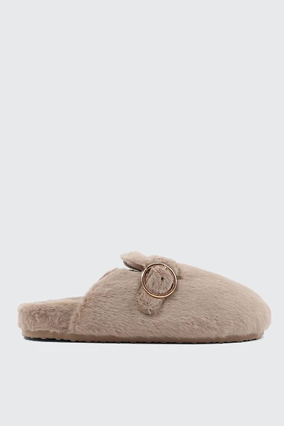 Ardene Faux Fur Clogs in Beige | Size | Faux Suede