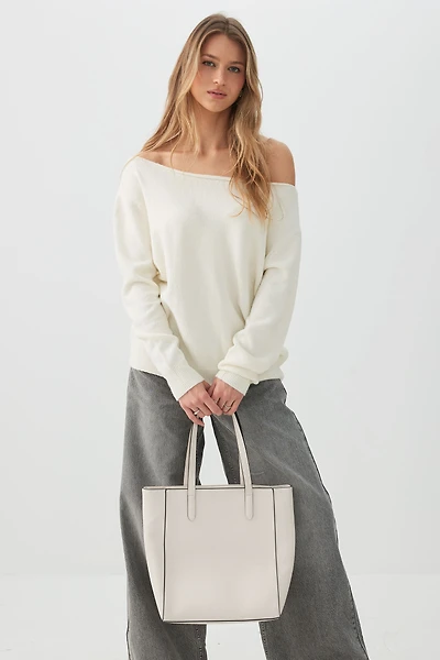 Ardene Minimalist Faux Leather Tote Bag in Beige | Faux Leather/Polyester