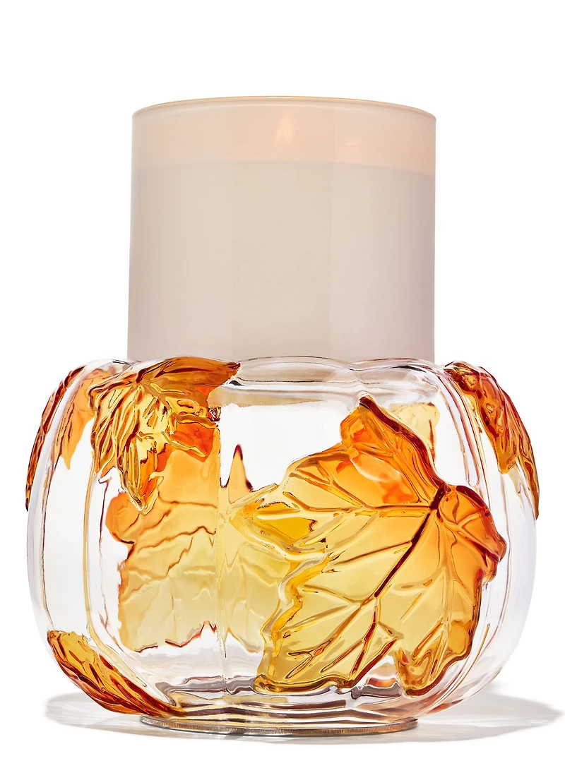 Glass Leafy Pumpkin 3-Wick Candle Holder