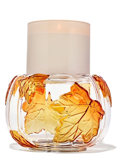 Glass Leafy Pumpkin 3-Wick Candle Holder