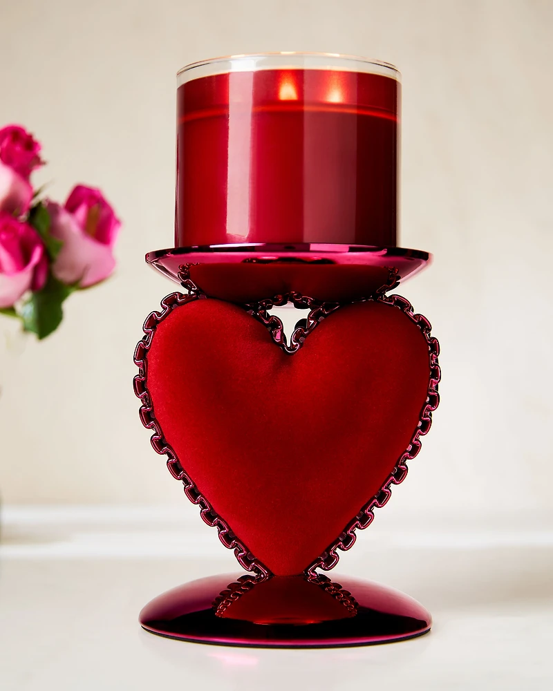 Ruffled Heart Cushion Pedestal 3-Wick Candle Holder
