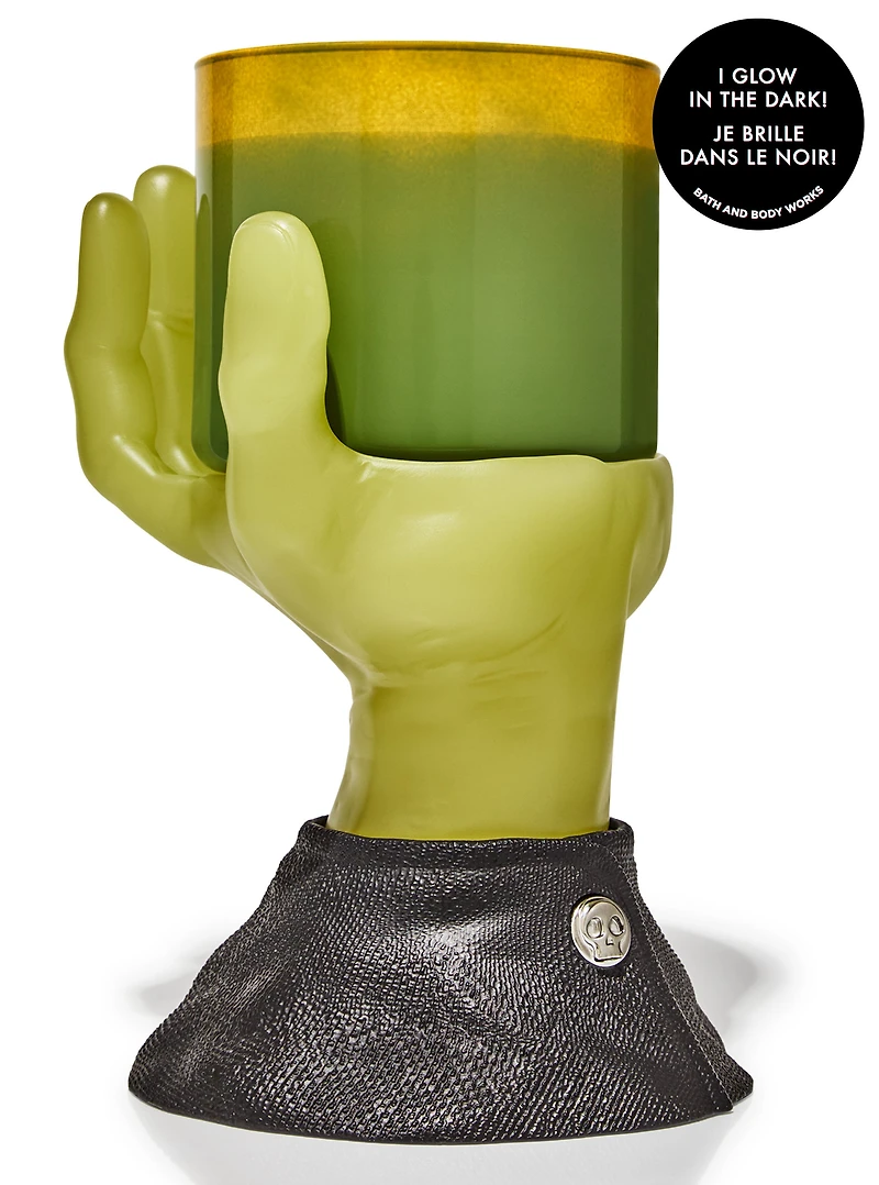 Glow-in-the-Dark Franken Hand Pedestal 3-Wick Candle Holder