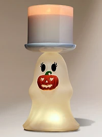 Light-up Ghost Jack-o'-lantern Pedestal 3-Wick Candle Holder