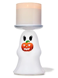 Light-up Ghost Jack-o'-lantern Pedestal 3-Wick Candle Holder