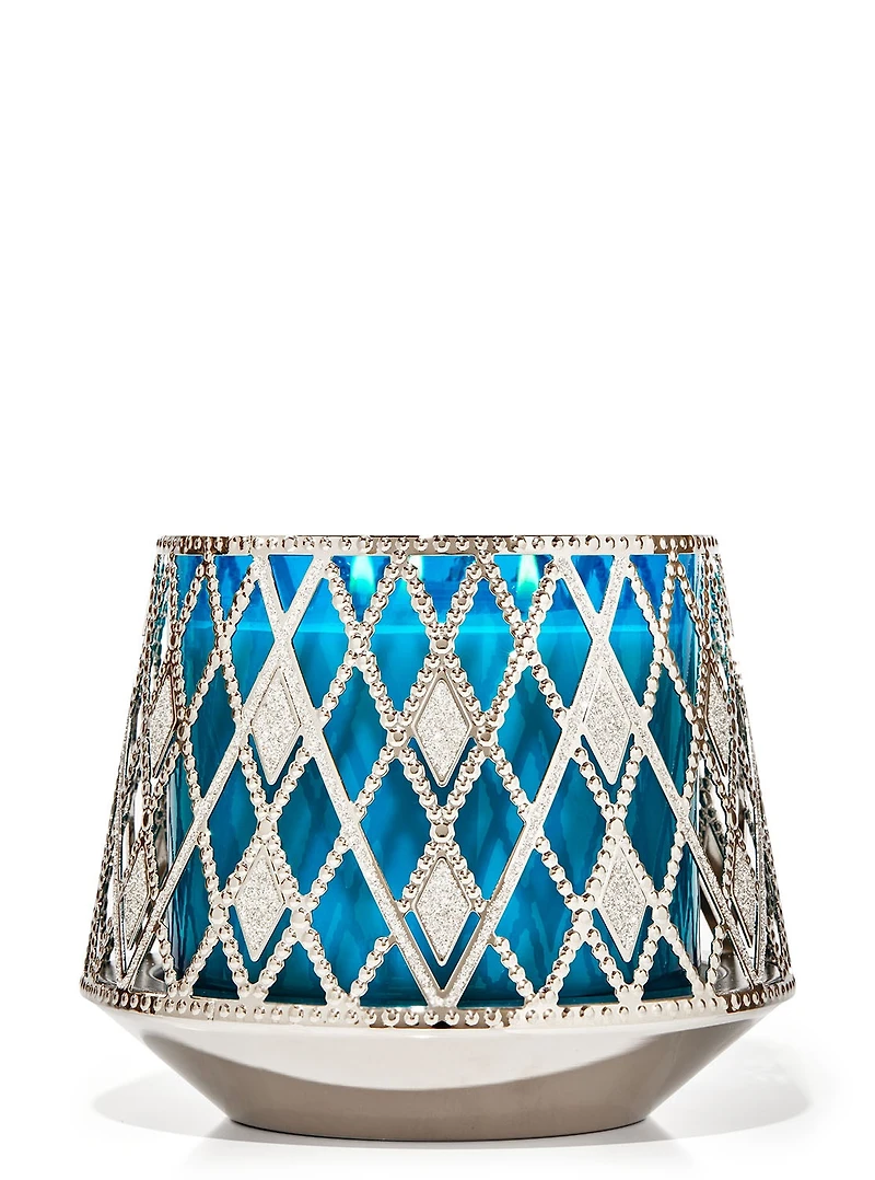 Glittery Argyle 3-Wick Candle Holder