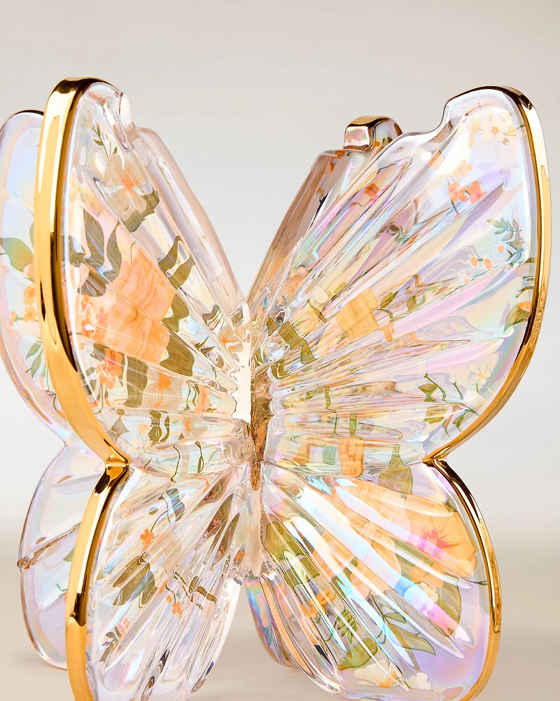 Glass Butterfly Pedestal 3-Wick Candle Holder