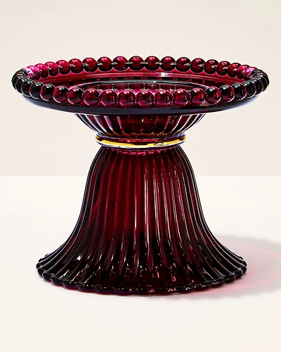 Maroon Glass Pedestal 3-Wick Candle Holder