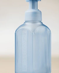 Light Blue Ribbed Glass Gentle & Clean Foaming Hand Soap Dispenser