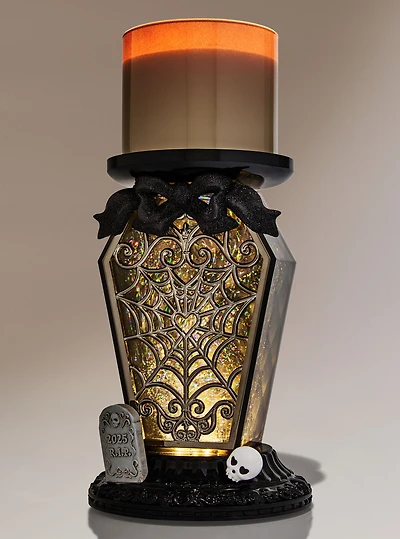 Light-Up Coffin Waterglobe 3-Wick Candle Holder