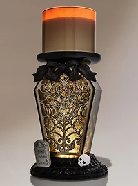 Light-Up Coffin Waterglobe 3-Wick Candle Holder