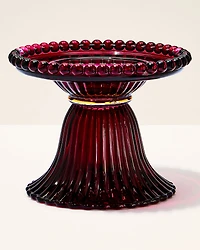 Maroon Glass Pedestal 3-Wick Candle Holder