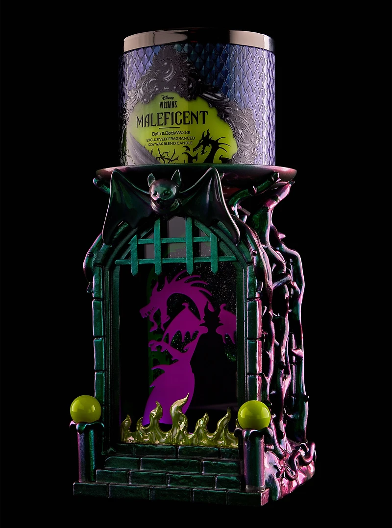 Maleficent Shadowbox Pedestal 3-Wick Candle Holder