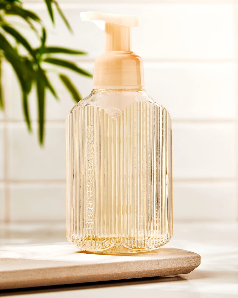 Cream Vertical Lines Gentle & Clean Foaming Hand Soap Dispenser