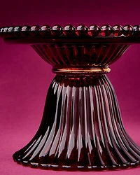 Maroon Glass Pedestal 3-Wick Candle Holder