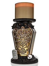 Light-Up Coffin Waterglobe 3-Wick Candle Holder