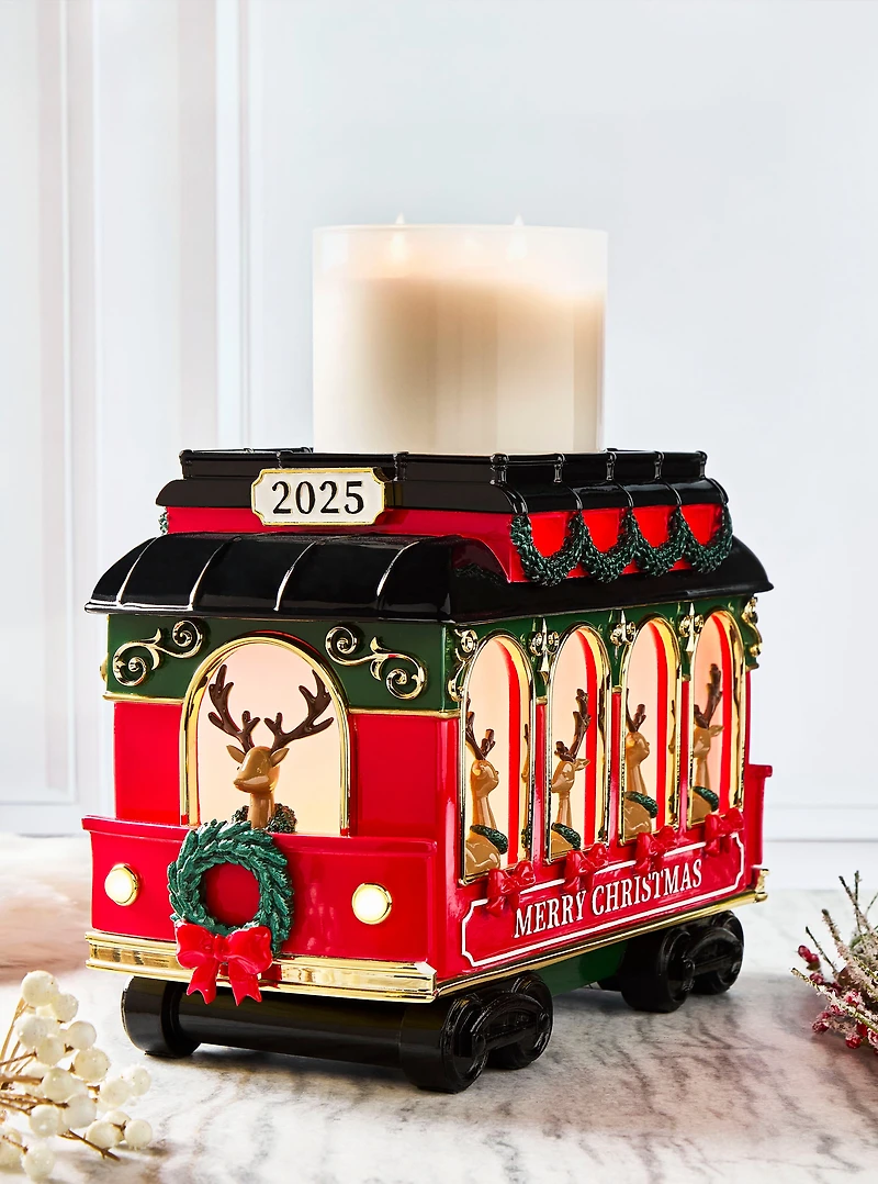 Trolley Light-Up Pedestal  3-Wick Candle Holder