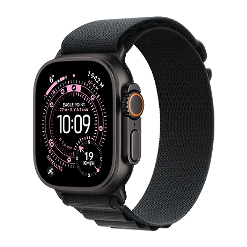 Apple Watch Ultra 3 - boîtier en Noir Titane de 49mm - bracelet Noir Alpin à rabat (grand)
