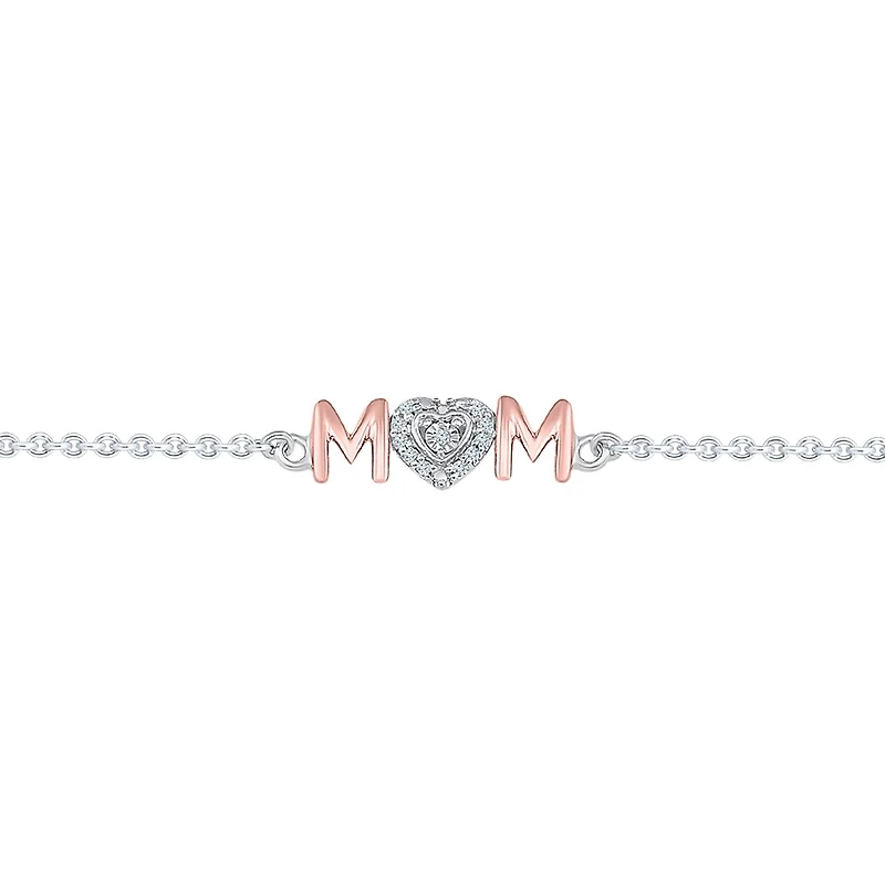 Sterling Silver & Rose Gold Diamond Mom Bracelet