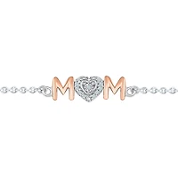 Sterling Silver & Rose Gold Diamond Mom Bracelet
