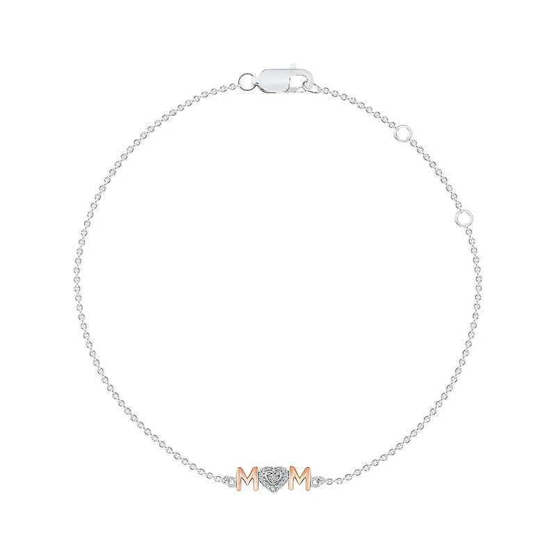 Sterling Silver & Rose Gold Diamond Mom Bracelet